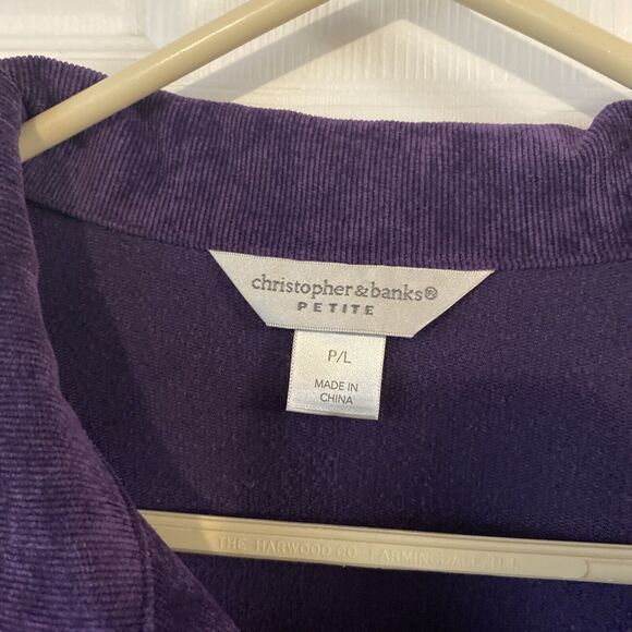Christopher & Banks Purple Corduroy Zip Up Long Sleeve Shirt Womens Petite Large - Picture 2 of 15